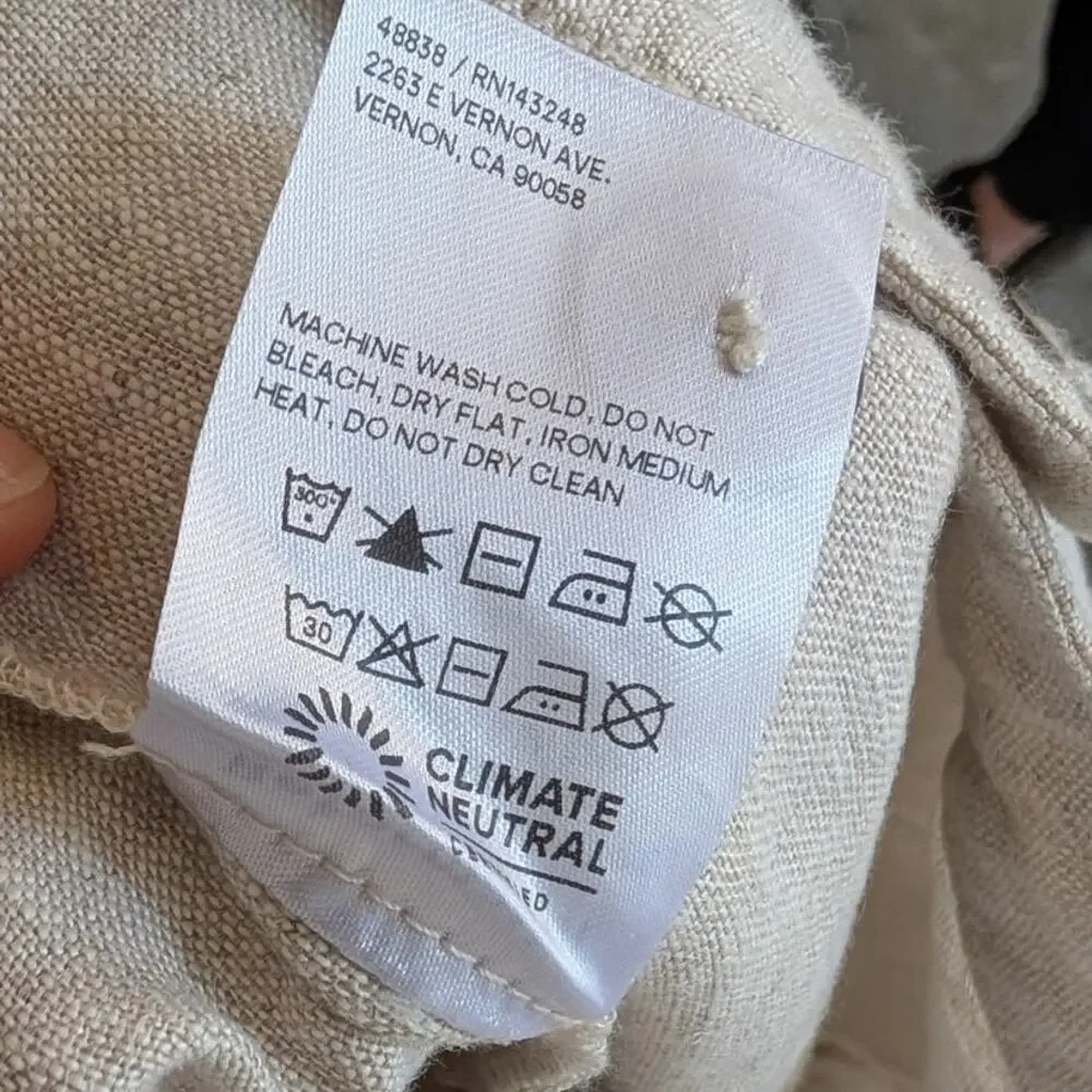 Reformation Freddie High-Rise Straight-Leg Natural 100% Linen Pants, size 2